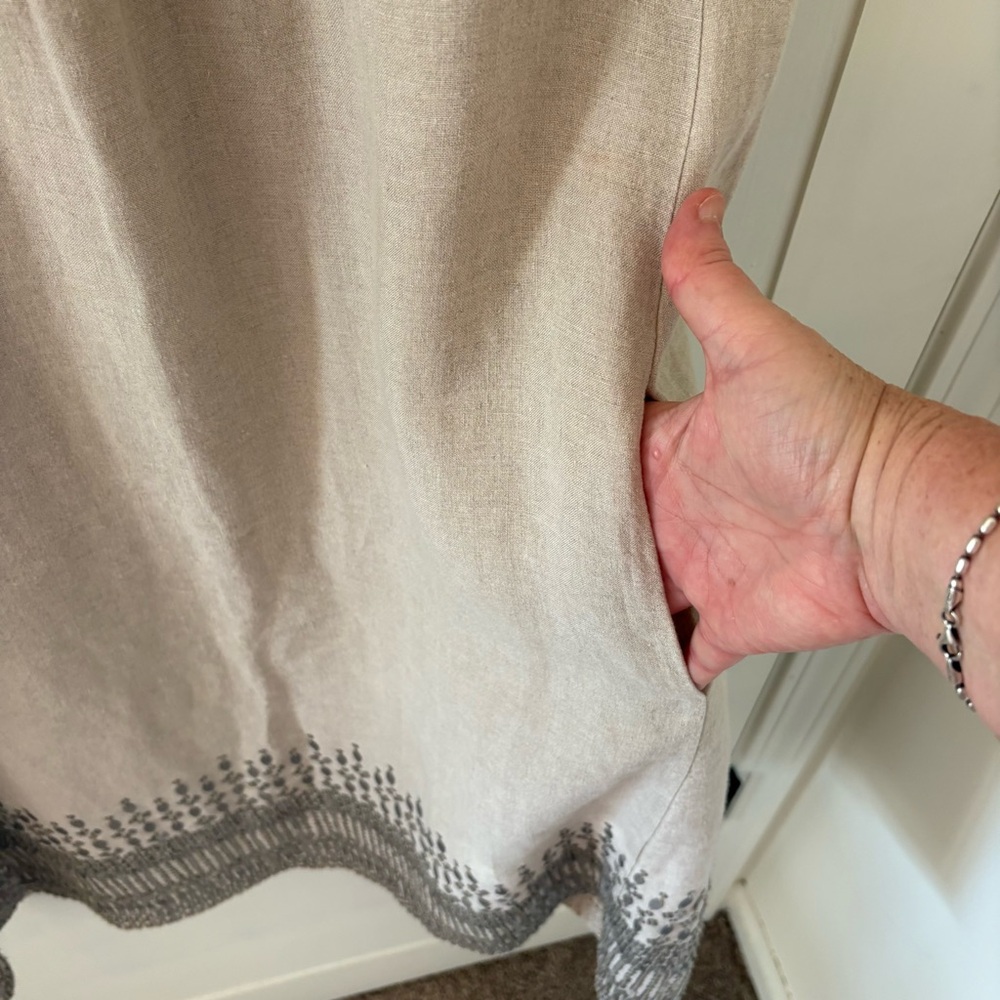 EILEEN FISHER Organic Linen Tank Dress with Sequined Hem. Size 14. - Picture 8 of 12